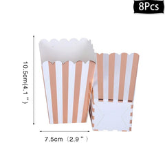  Showlu Fashion Store 8pcs popcorn box Rose Gold birthday Tableware Paper Towel Cup Plate tablecloth Disposable set Adult Birthday Party Decorations Wedding Tableware