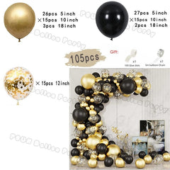 Showlu Fashion Store 9 / Set 97pcs Black and Gold Balloons Arch Garland Kit Chrome Metal Latex Balloon for Wedding Graduation Birthday Baby Shower Decor Gift