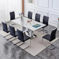 SHOWLU FASHION STORE 9 / United States Modern Dining Set Table and  Chairs,Dining Room Table Set and 4 PU Leather Upholstered Dining Chairs,63'' Large Dinner Table Set