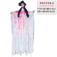 Showlu Fashion Store 9080 hanging ghost-white / Large Halloween Props KTV Haunted House Bar Night Show Decoration Supplies Horror Ghost Toy Voice Control Witch Small Hanging Ghost