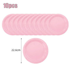  Showlu Fashion Store 9inch plate 10pcs New Solid Color Party Set Light Pink Disposable Tableware Paper Cup Paper Plate Tablecloth For Kids Baby Shower Party Supplies