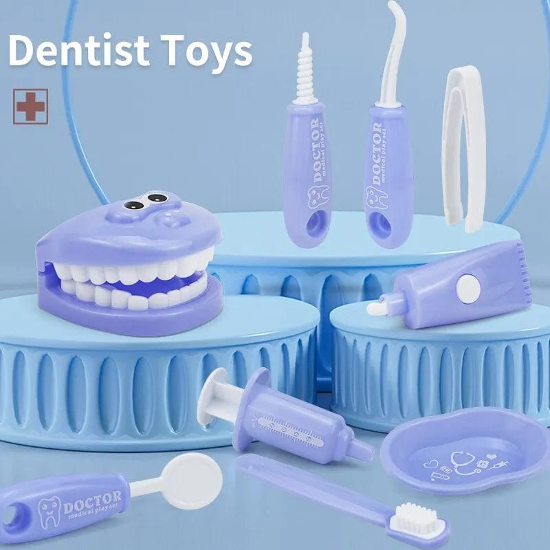 Showlu Fashion Store 9PCS Plastic Simulation Dentist Play Set Medical Kit Pretend Toy for Kids Hygienic Habbit Cultivation Role Play Game for Childre