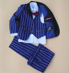 Showlu Fashion Store A / 18M 4 Pieces set  jacket+vest+pants +bow tie Children Formal Suit Jacket Wedding boys Dress Suit Stripe jacket size 2years-12 years