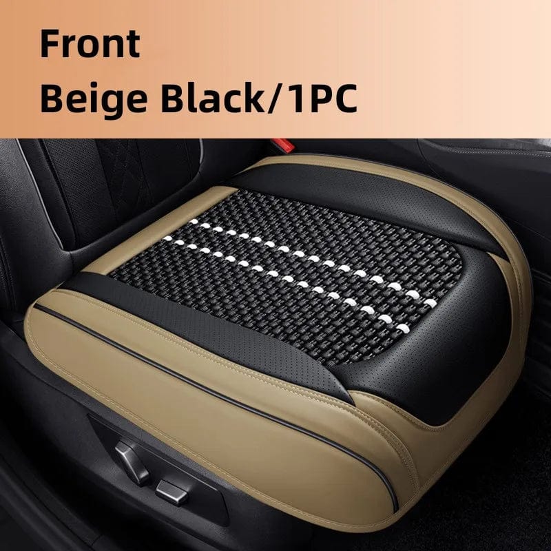 Showlu Fashion Store A-Beige Black 1PC Car Seat Protector Cover Breathable PU Leather Driver Seat Non-slip Cushion Universal Size Luxury Car Interior Seat Mat Decorate