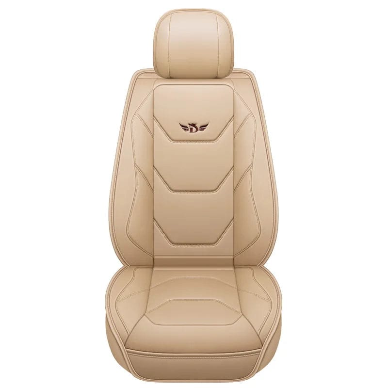  Showlu Fashion Store A-Beige Universal Car Front Seat Covers PU Leather Seats Cover Waterproof Non-slip Seat Cushion Cover Luxury Upgrade for Auto Truck SUV