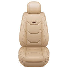  Showlu Fashion Store A-Beige Universal Car Front Seat Covers PU Leather Seats Cover Waterproof Non-slip Seat Cushion Cover Luxury Upgrade for Auto Truck SUV