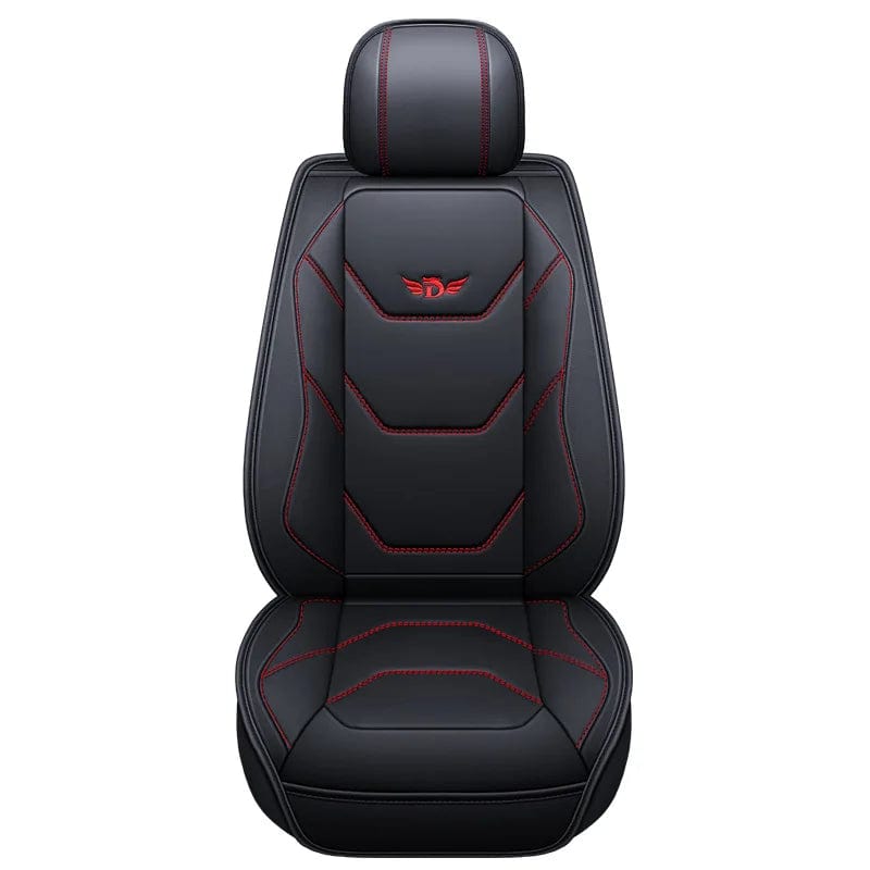  Showlu Fashion Store A-Black Red Universal Car Front Seat Covers PU Leather Seats Cover Waterproof Non-slip Seat Cushion Cover Luxury Upgrade for Auto Truck SUV