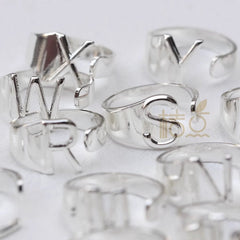  Showlu Fashion Store A full set of 26 each one(Silver plated) DIY Ornament Accessories Cooperized Silver Ring Letters Ring Open Ring Finger Ring (4532c)