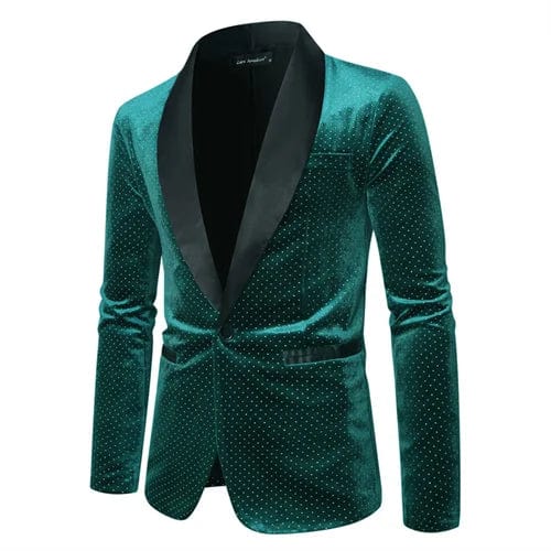 SHOWLU FASHION STORE A / M High-grade Men Luxury Gold Velvet Suit Single-button Loose Jacket Black Green Burgundy Male Wedding Party Dress Plaid Blazers