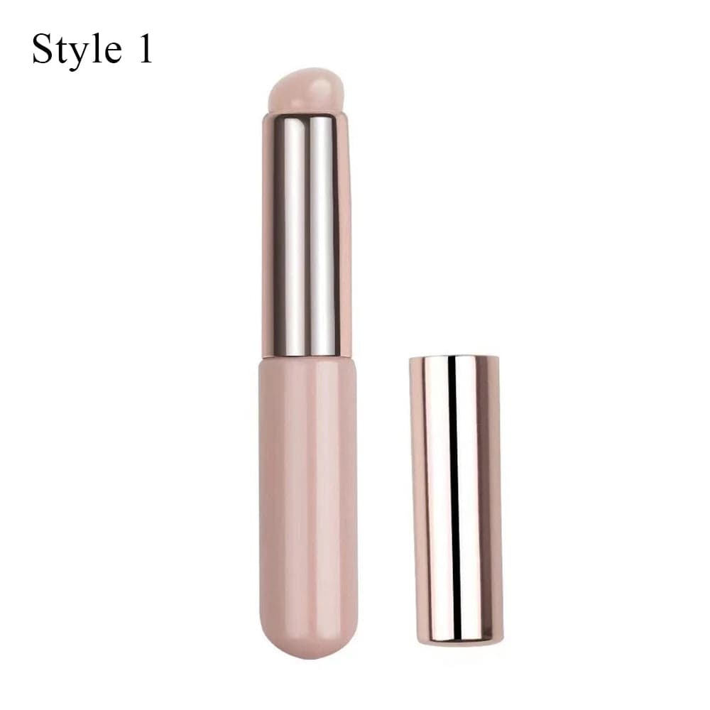  Showlu Fashion Store A pink Q Soft Silicone Lip Brush With Dust Proof Cover Round Head Lipstick Applicator Lip Cosmetic Tool Multi-use Eyeshadow Brush