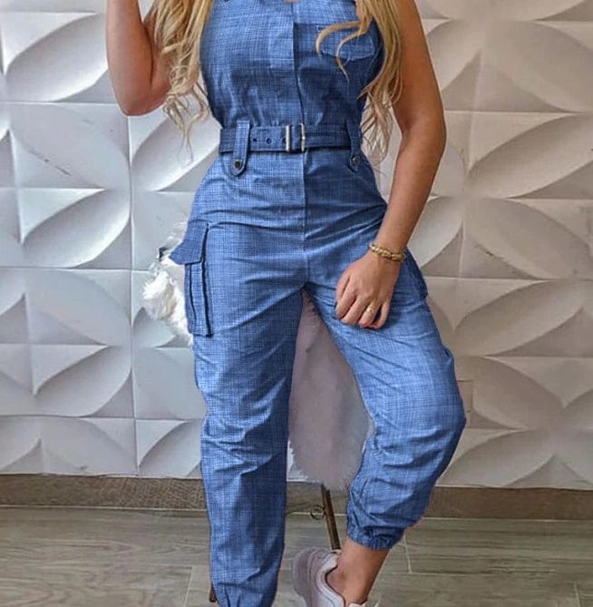  Showlu Fashion Store A / XL New Fashion 2024 Summer Casual Imitation Denim High Waisted Workwear Jumpsuit Sexy Elegant One Pieces Female Clothing Outfits