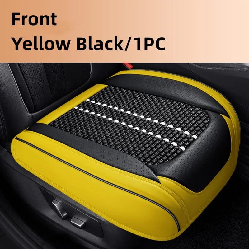 Showlu Fashion Store A-Yellow Black 1PC Car Seat Protector Cover Breathable PU Leather Driver Seat Non-slip Cushion Universal Size Luxury Car Interior Seat Mat Decorate