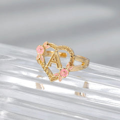 Showlu Fashion Store A-Z Letter Rings 18K GOLD PLATED CUSTOMIZED YELLOW & ROSE GOLD HEART INITIAL LETTER RING ANILLO ADJUSTABLE SIZES 6-12 Mom Gift