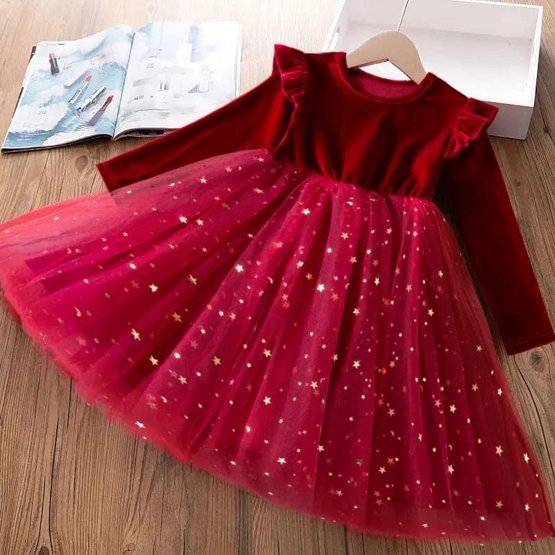  Showlu Fashion Store A01962-H / 3T Green Christmas Dress for Girls 3-8 Y Child Birthday Party Princess Clothes 2023 New Autumn Long Sleeves Sequined Tulle Tutu Kid