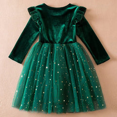 Showlu Fashion Store A01962--LV / 7T 2023 New Christmas Costumes for Baby Winter Girl Mesh Dresses for Long Sleeve 3-8Y Kid Star Sequin Birthday Party Princess Dress