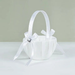 Showlu Fashion Store A02 20 cm White Flower Girls Basket Silk Wedding Basket for Flower Bride/Kids Hand Held Wedding Ceremony Party Decorations