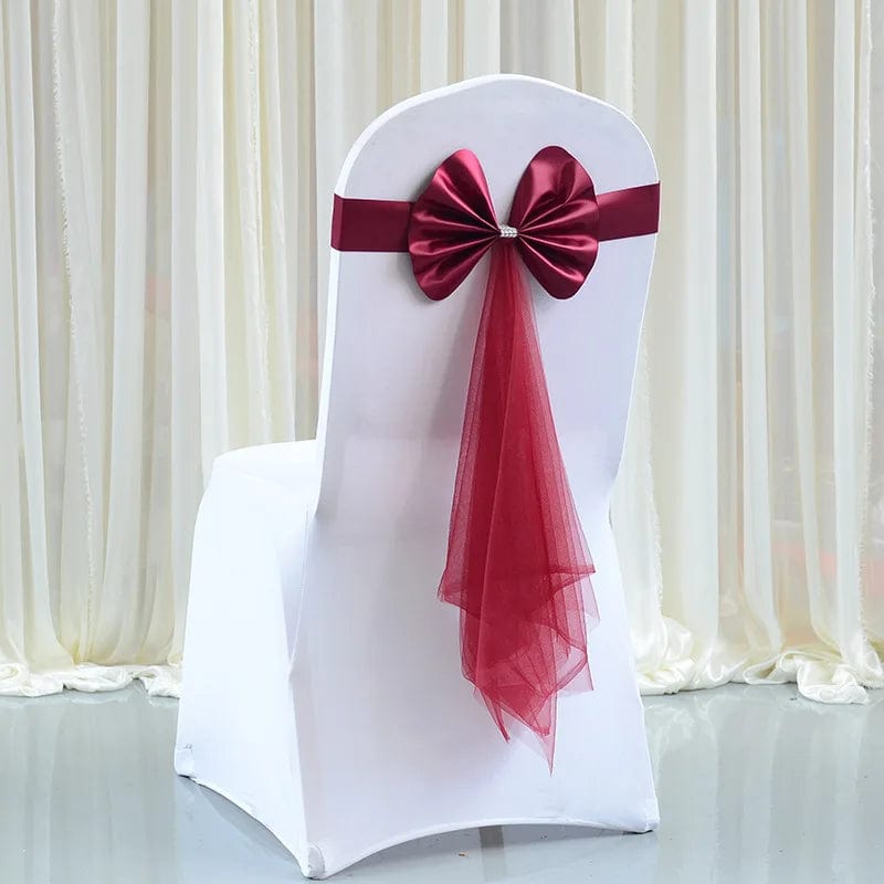 SHOWLU FASHION STORE A06 1Pc Stretch Chair Sashes Wedding Sashe Chair Decoration Red wine/Blue/Purple/Pink Chairs Bow Band Belt Ties For Weddings Banquet