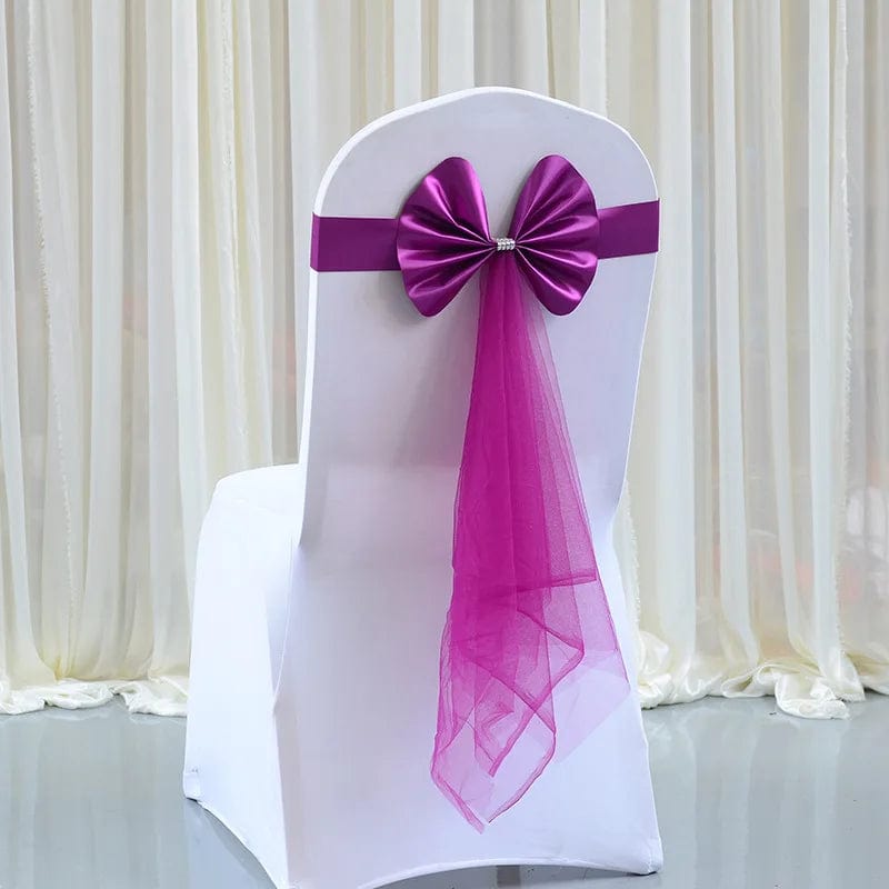 SHOWLU FASHION STORE A09 1Pc Stretch Chair Sashes Wedding Sashe Chair Decoration Red wine/Blue/Purple/Pink Chairs Bow Band Belt Ties For Weddings Banquet