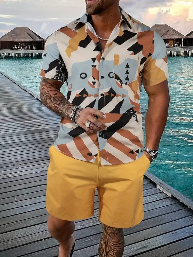  Showlu Fashion Store A19TZF13A2427112 / M Men Shirt Sets 3d Printed Retro Floral Short Sleeve Casual Oversized Beach Shorts Summer Streetwear Hawaiian Suits Clothing