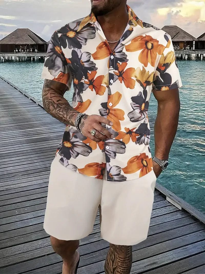  Showlu Fashion Store A19TZF13A2427113 / M Men Shirt Sets 3d Printed Retro Floral Short Sleeve Casual Oversized Beach Shorts Summer Streetwear Hawaiian Suits Clothing