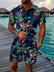  Showlu Fashion Store A19TZF13A2427118 / M Men Shirt Sets 3d Printed Retro Floral Short Sleeve Casual Oversized Beach Shorts Summer Streetwear Hawaiian Suits Clothing