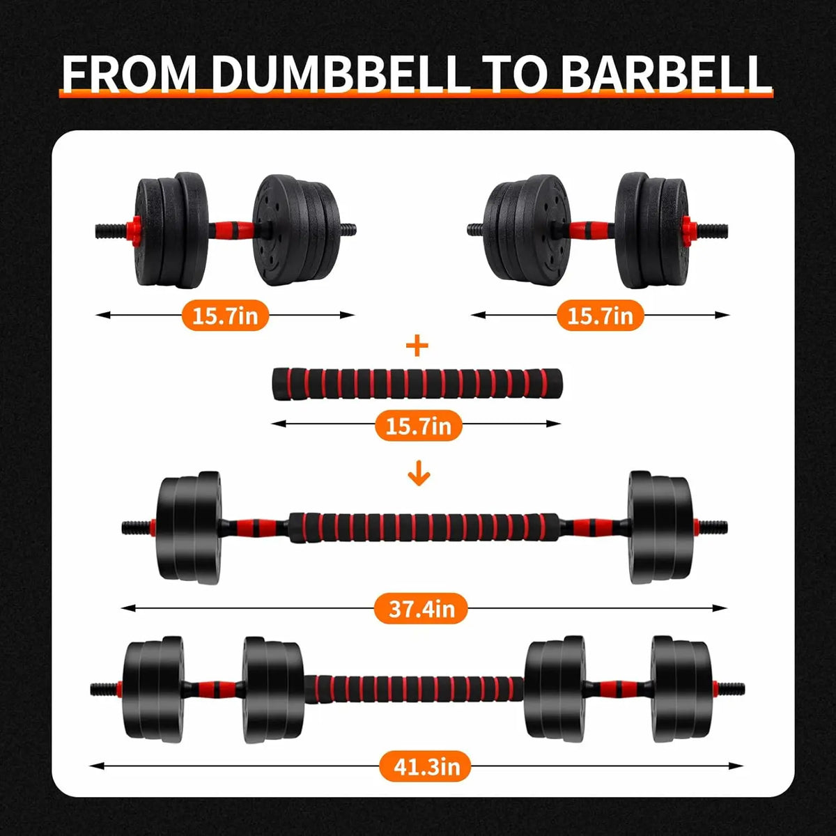 Showlu Adjustable Dumbbell to Barbell Set for strength training, 44lbs, with weights and barbell plates, ideal for home workouts