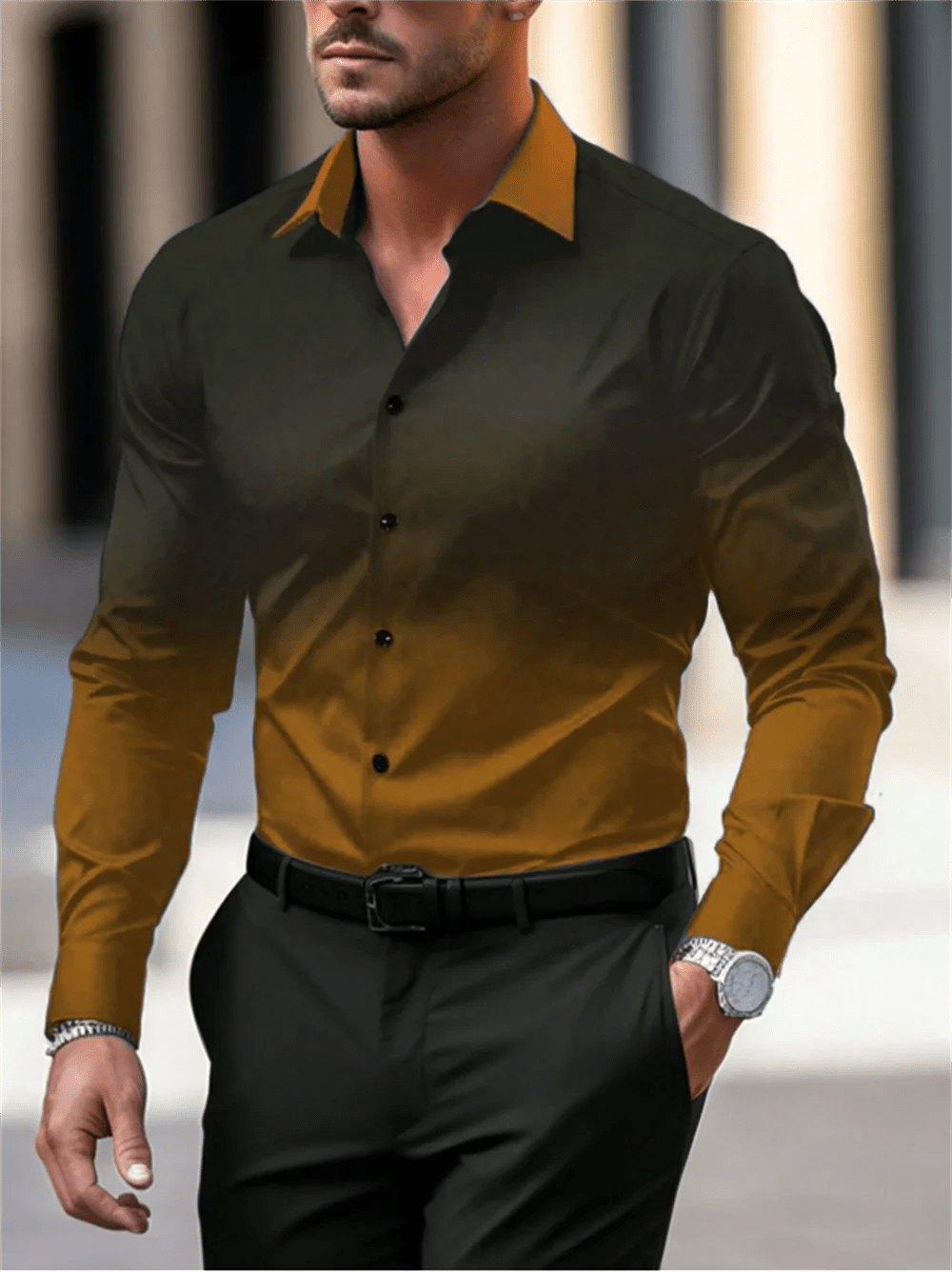 SHOWLU FASHION STORE ADG02744 / XS Gradient Color Long Sleeve Shirt Casual Breathable Men Shirt Lapel Large Size Men Clothing Fashion Button Design