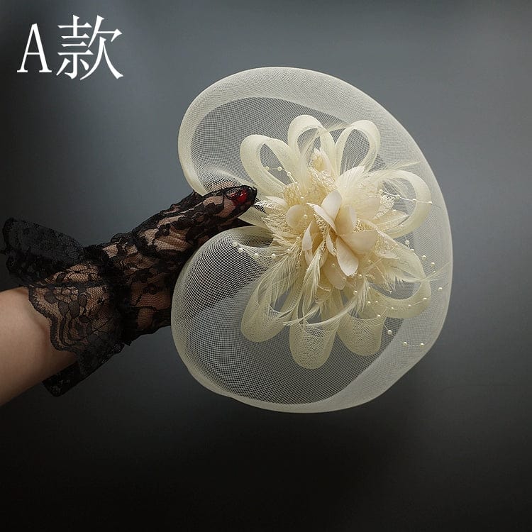  Showlu Fashion Store Adjustable / A rice White(The veil is big) Summer Socialite Cheongsam Black Headdress Veil Women's Dress