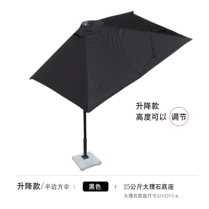  Showlu Fashion Store Adjustable/black + marble base(Height can be adjusted) / 250x130cm(245cm high) Half Umbrella Outdoor against the Wall Hand-Waving Umbrella Side-Column Umbrella Balcony Green Plant Sunshade Coffee Shop Outdoor Sun Umbrella Flower Garden