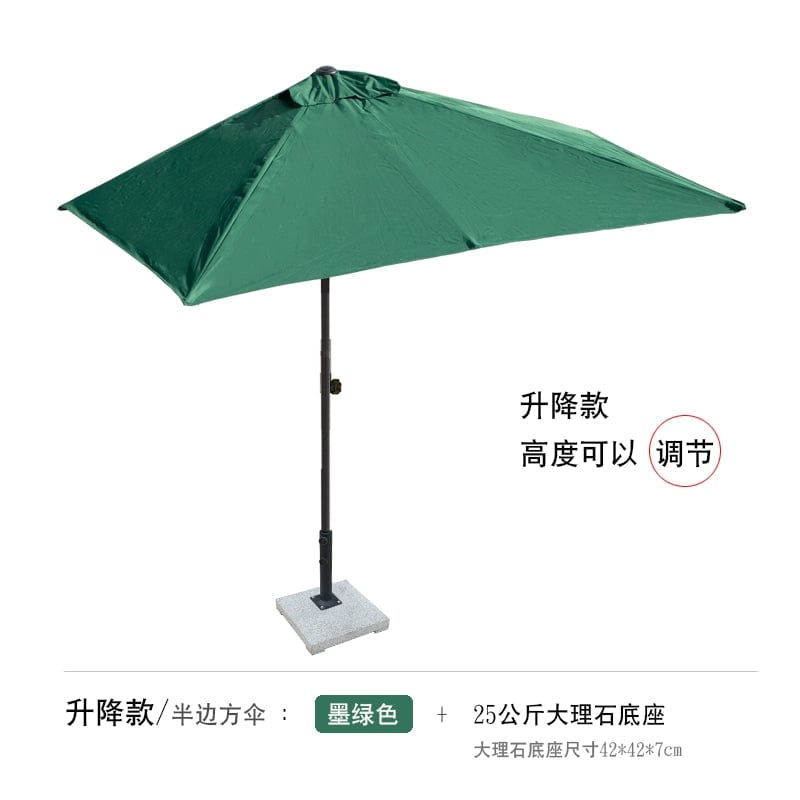  Showlu Fashion Store Adjustable/dark green + marble base(Height can be adjusted) / 250x130cm(245cm high) Half Umbrella Outdoor against the Wall Hand-Waving Umbrella Side-Column Umbrella Balcony Green Plant Sunshade Coffee Shop Outdoor Sun Umbrella Flower Garden