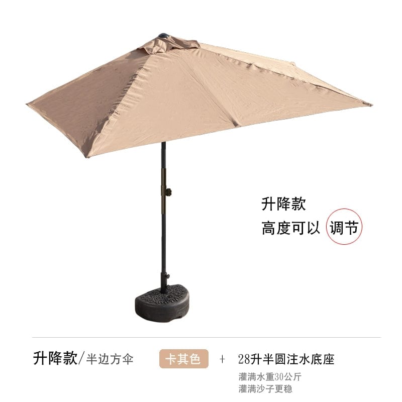  Showlu Fashion Store Adjustable model/khaki + 28L half water injection base(Height can be adjusted) / 250x130cm(245cm high) Half Umbrella Outdoor against the Wall Hand-Waving Umbrella Side-Column Umbrella Balcony Green Plant Sunshade Coffee Shop Outdoor Sun Umbrella Flower Garden