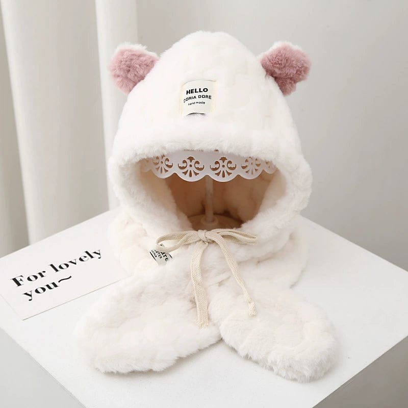  Showlu Fashion Store Adult Average Size / Beige(Bear two-piece set) Cute Autumn and Winter Antlers Women's Scarf Earmuffs Hat Christmas