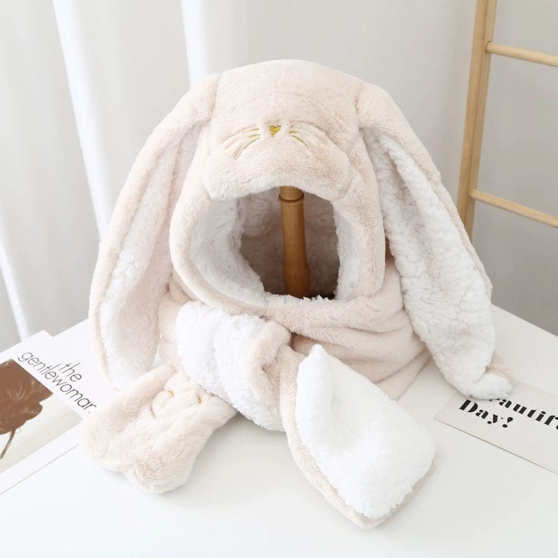  Showlu Fashion Store Adult Average Size / Long ears three-piece beige Cute Autumn and Winter Antlers Women's Scarf Earmuffs Hat Christmas