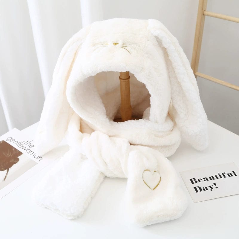  Showlu Fashion Store Adult Average Size / Long ears three-piece white Cute Autumn and Winter Antlers Women's Scarf Earmuffs Hat Christmas