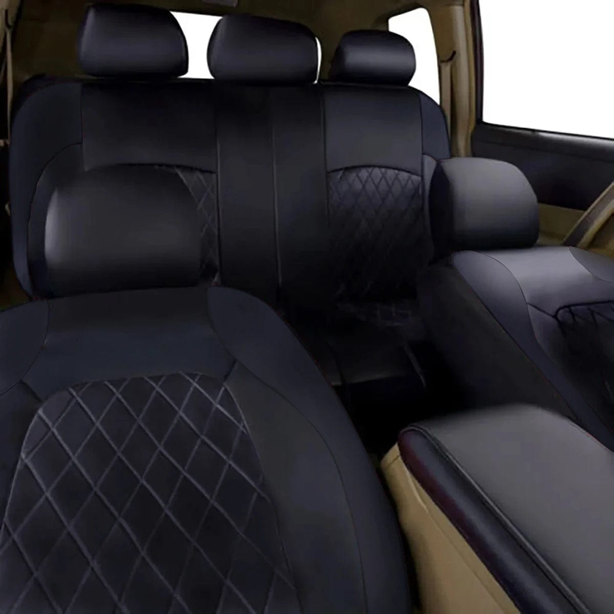 Showlu Fashion Store AE-2041-GY All Season Quited PU Leather Car Seat Cover Full Surrounded Seat Protector Waterproof Universal Fit Sedan Suv Pick-up Truck Seat