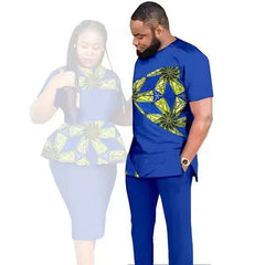 SHOWLU FASHION STORE African Clothes for Couples Women Wear Wedding Party Ankara Match Men 2 Pieces Pants Set African Couples Clothing Women Outfits