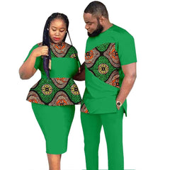 SHOWLU FASHION STORE African Clothes for Couples Women Wear Wedding Party Ankara Match Men 2 Pieces Pants Set African Couples Clothing Women Outfits