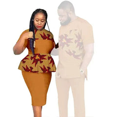 SHOWLU FASHION STORE African Clothes for Couples Women Wear Wedding Party Ankara Match Men 2 Pieces Pants Set African Couples Clothing Women Outfits