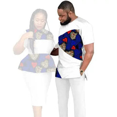 SHOWLU FASHION STORE African Clothes for Couples Women Wear Wedding Party Ankara Match Men 2 Pieces Pants Set African Couples Clothing Women Outfits