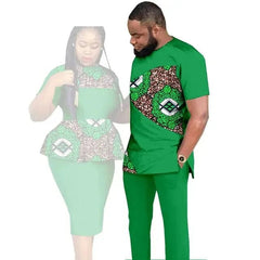 SHOWLU FASHION STORE African Clothes for Couples Women Wear Wedding Party Ankara Match Men 2 Pieces Pants Set African Couples Clothing Women Outfits