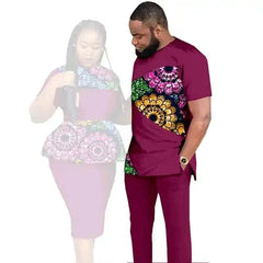 SHOWLU FASHION STORE African Clothes for Couples Women Wear Wedding Party Ankara Match Men 2 Pieces Pants Set African Couples Clothing Women Outfits