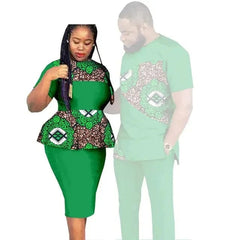 SHOWLU FASHION STORE African Clothes for Couples Women Wear Wedding Party Ankara Match Men 2 Pieces Pants Set African Couples Clothing Women Outfits