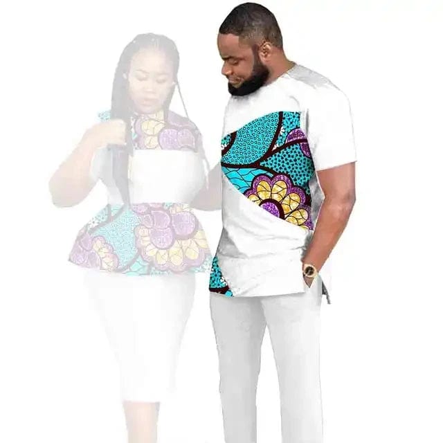 SHOWLU FASHION STORE African Clothes for Couples Women Wear Wedding Party Ankara Match Men 2 Pieces Pants Set African Couples Clothing Women Outfits