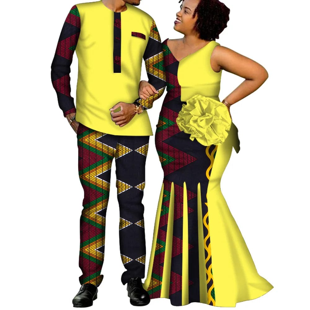 SHOWLU FASHION STORE African Couple Clothes Women`s Long Maxi Dress And Men`s Tracksuit Dashiki Outfits Shirts And Pants Set Evening Wedding Party