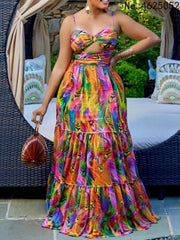 SHOWLU FASHION STORE African Dresses For Women Elegant Dashiki Summer Spaghetti Straps Maxi Dress Ladies Traditional Africa Clothing Fairy Long Dress