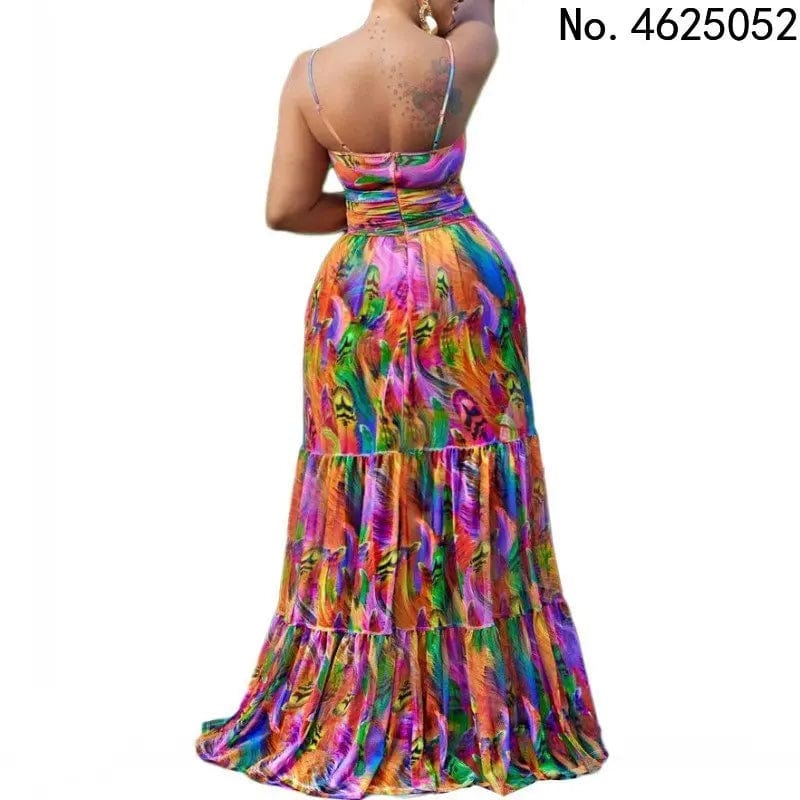 SHOWLU FASHION STORE African Dresses For Women Elegant Dashiki Summer Spaghetti Straps Maxi Dress Ladies Traditional Africa Clothing Fairy Long Dress