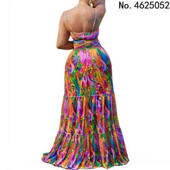 SHOWLU FASHION STORE African Dresses For Women Elegant Dashiki Summer Spaghetti Straps Maxi Dress Ladies Traditional Africa Clothing Fairy Long Dress