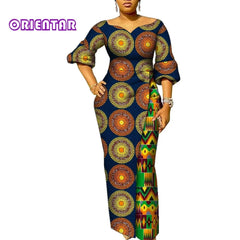 SHOWLU FASHION STORE African Dresses for Women Patchwork Ankara Dress Lantern Sleeves Maxi Dress Women Party Dress Lady African Clothes WY9937