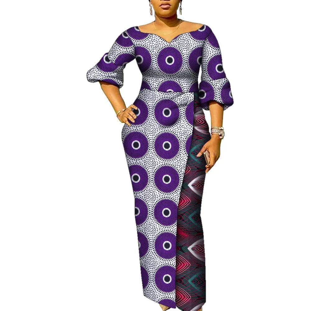 SHOWLU FASHION STORE African Dresses for Women Patchwork Ankara Dress Lantern Sleeves Maxi Dress Women Party Dress Lady African Clothes WY9937