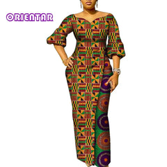 SHOWLU FASHION STORE African Dresses for Women Patchwork Ankara Dress Lantern Sleeves Maxi Dress Women Party Dress Lady African Clothes WY9937